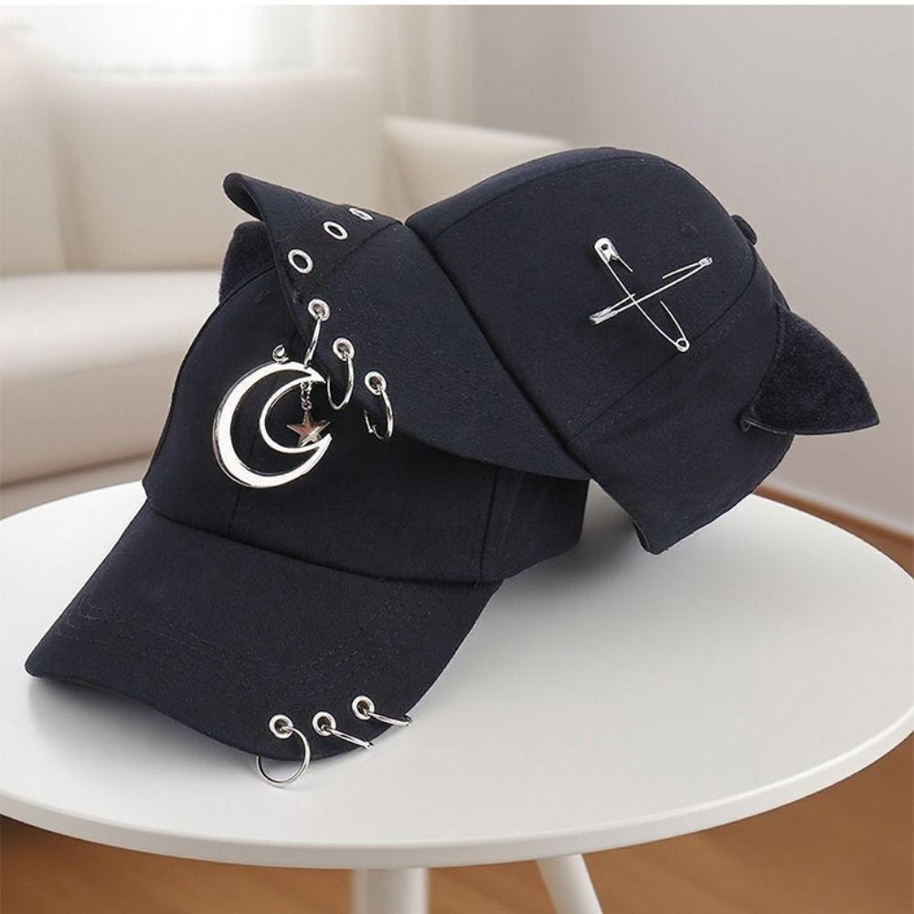 Hiphop Metal Ring Baseball Hat Rivet Peaked Cap Retro Sun Hat Girl