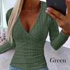 2025 Autumn Women's Ribbed V-neck Knitted Pullover Long Sleeve Slim Fit T-shirt
