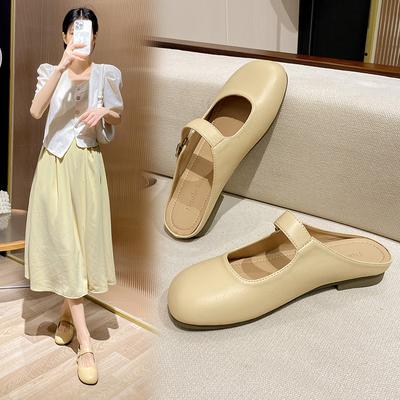 Туфли Мэри Джейн карамельного макиато на толстом каблуке, полусабо с закрытым мыском, однотонные шлепанцы с закрытым мыском