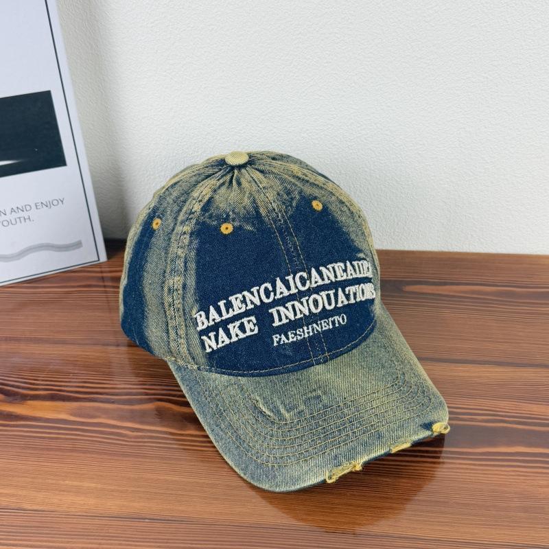 American retro trendy washed gradual change denim trendy hat men's and women's fashion versatile trendy brand embroidered letter baseball cap