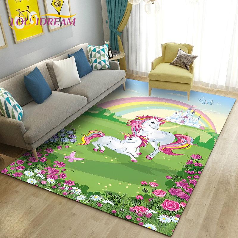 3D Cartoon Cute Unicorn Area Rug,Carpet Rug for Living Room Bedroom Sofa Doormat Kitchen Decoration,Kid Play Non-slip Floor Mat