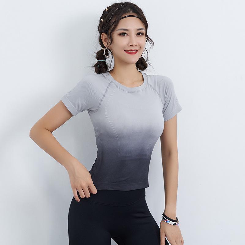Женский градиентный быстросохнущий топ с коротким рукавом для йоги и бега, слим-фит