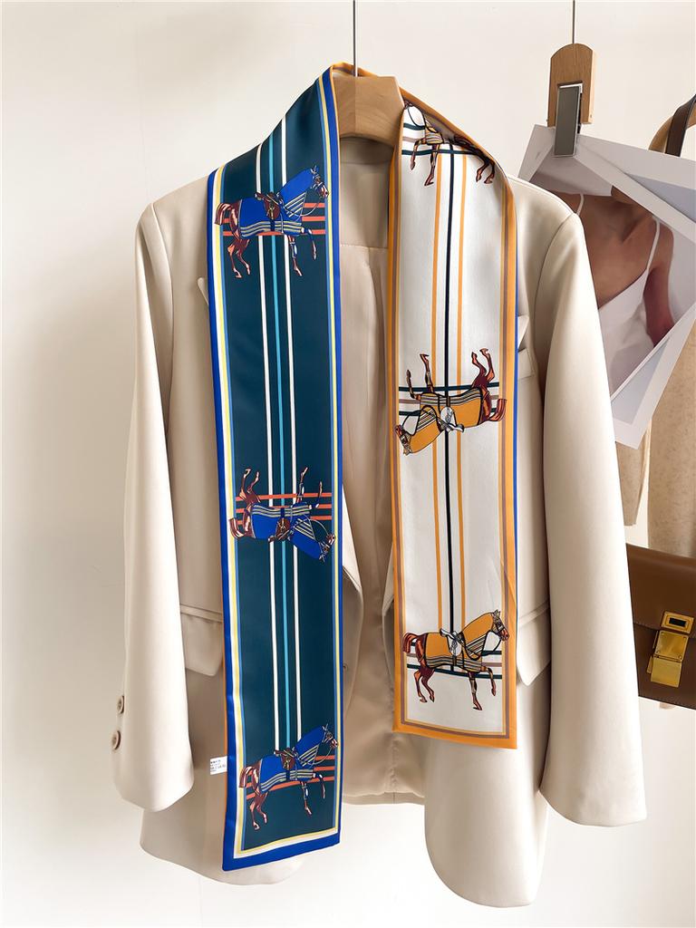 New 145*12cm Women Fashion Silk Scarf Headwrap Hair Scarve Femme Headscarf Tie Neck Bag Luxury Brand Ribbon Hair Band Hijab