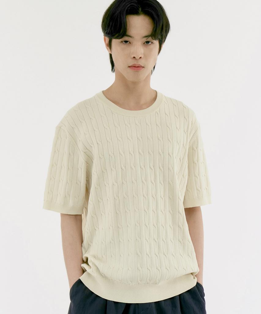 210EDIT Unisex Cable Round Neck Cool Knit [Butter]_Zf2Sw070
