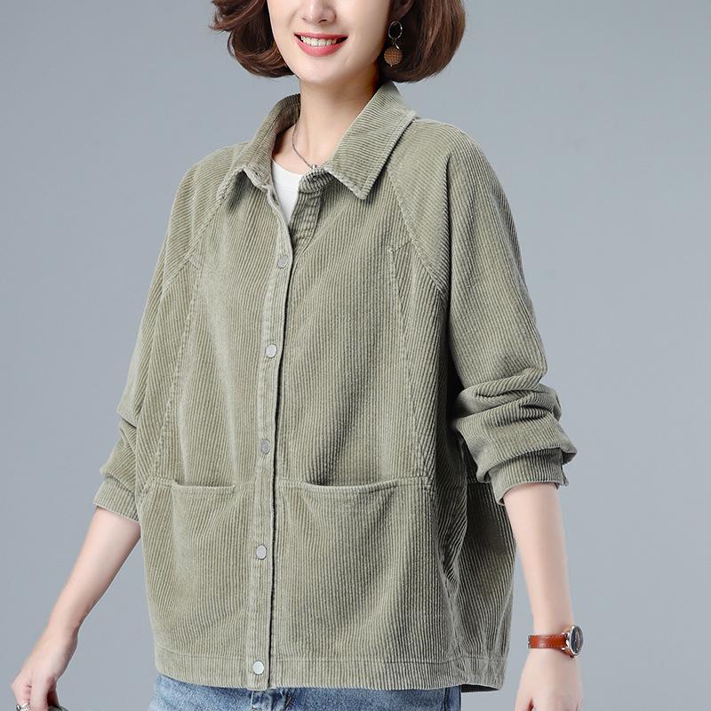 Вельветовая женская повседневная куртка большого размера - Мода весна-осень для среднего возраста