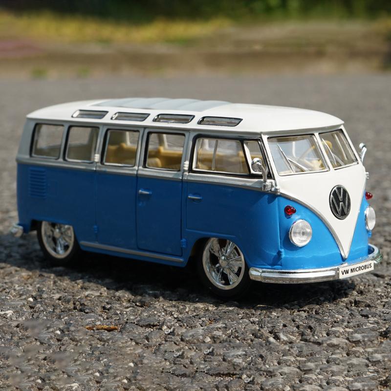 Welly 1/24 Volkswagen VW T1 BUS Сплавная машина Литые и игрушечные транспортные средства Модель автомобиля Миниатюрная масштабная модель автомобиля Игрушка для детей