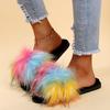 Дизайнерские тапочки модного бренда, разноцветные, с длинным плюшем, женские, модные, на плоской подошве, мягкие меховые шлепанцы, женские тапочки-шлепанцы для улицы