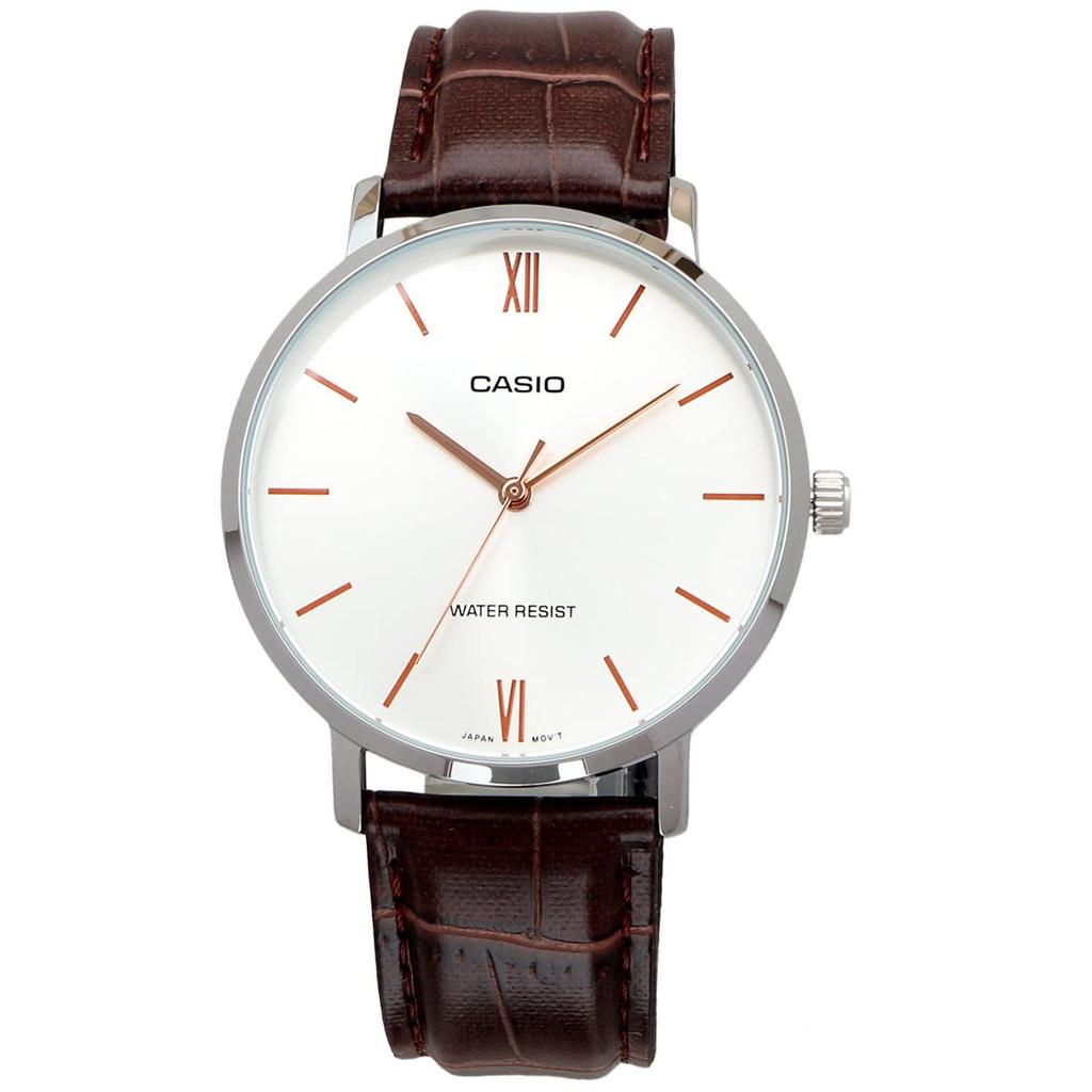 CASIO Quartz Watch Silver X Brown Leather Band Overseas Model [Casio] Men's MTP-VT01L-7B2 [Item]