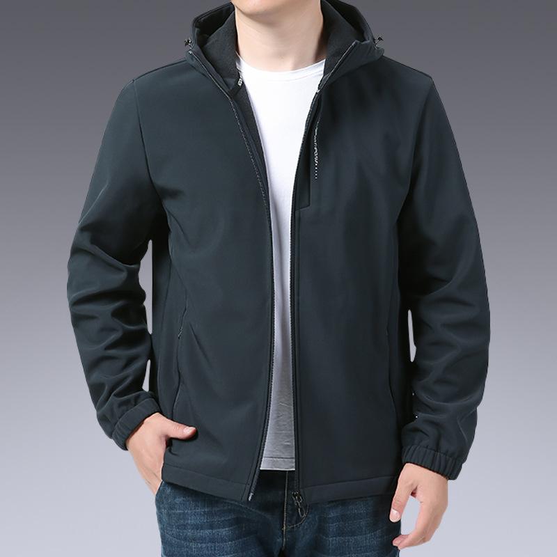 New Soft Shell Jacket Middle-aged and Young Hooded Casual Men's Jacket Autumn Hooded Solid Color Light Coat Top