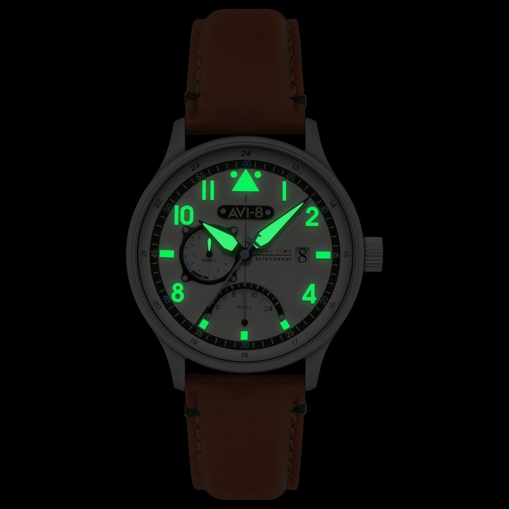 AVI-8 Hawker Hurricane Mckellar Dual Time коричневый бежевый кожаный ремешок кремовый циферблат AV-4101-0C кварцевые мужские часы с дополнительным ремешком