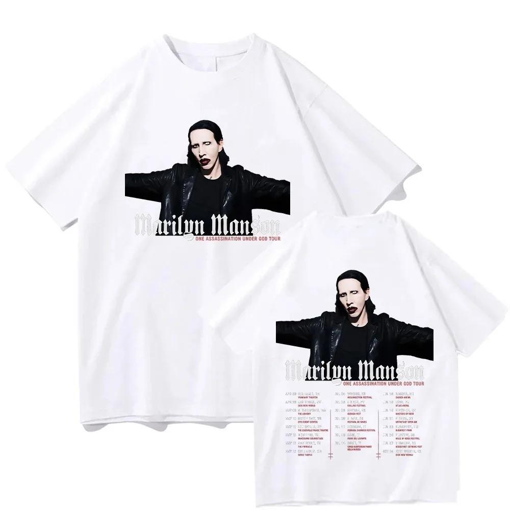 Marilyn Manson Футболка с принтом с обеих сторон тур One Assassination Under God Готика Индустриальный Метал Черная Унисекс Оверсайз Концертный Рок Футболки для Женщин и Мужчин