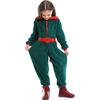 Детский Рождественский Зеленый Эльф Бархатный Комбинезон с Капюшоном и Поясным Набором Дети Хэллоуин Ролевая Игра Наряд Косплей Костюм