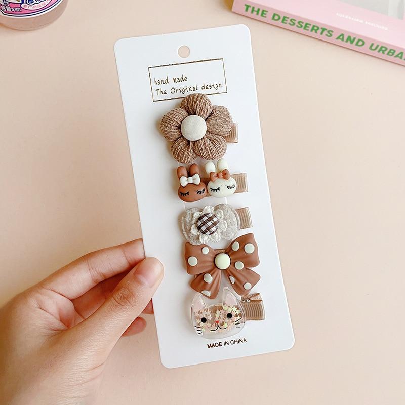5 шт./компл., милая детская заколка для волос для девочек, милый мультяшный животный цветочный бант, заколка для волос для маленьких девочек, кавайная челка, боковой зажим, детские аксессуары