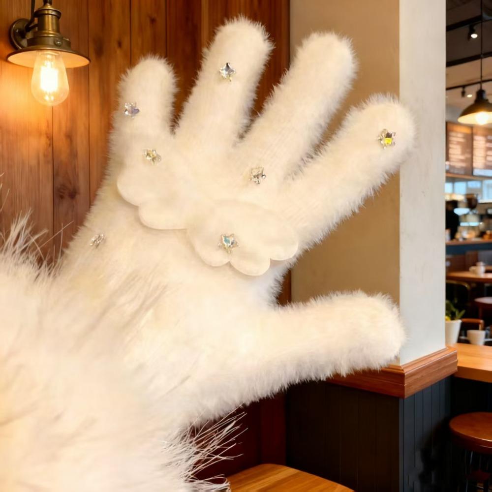 Cycling Coral Velvet Gloves Warmer Plush Gloves Cute Star Plush Gloves Women