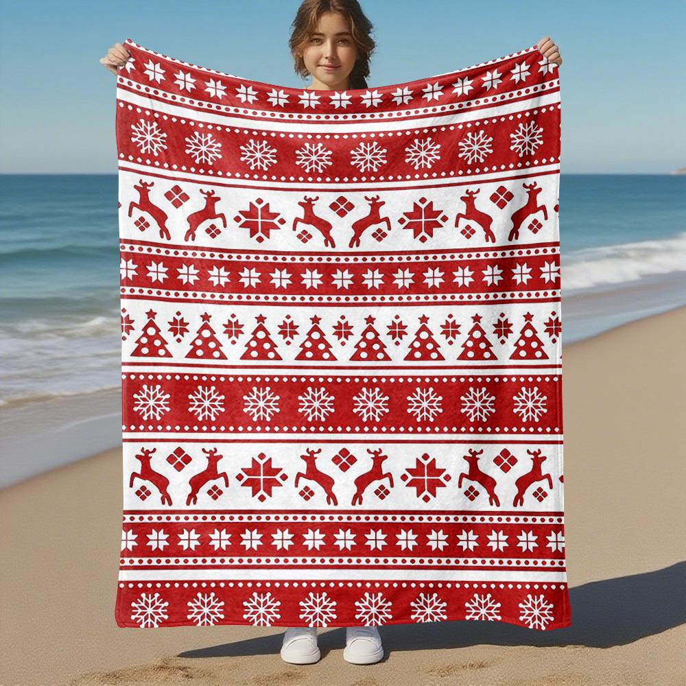 1PC Christmas, PatternOutdoor Flannel Blanket - Soft Plush Decor for Picnics, camping, Bedroom, Playroom, Office, or Lunch Break 1351A