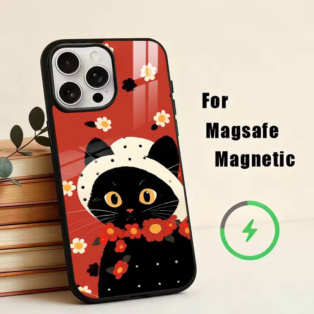 D-Cute cat  Phone Case For iPhone17,16,15,14,13,12,11 Plus,Pro Magnetic with Magsafe Wireless Charging