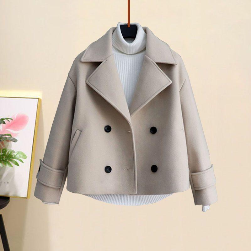 Autumn and Winter Woolen Coat + Turtleneck Sweater + High Waist Harlan Woolen Pants Three-piece Fashion Suit