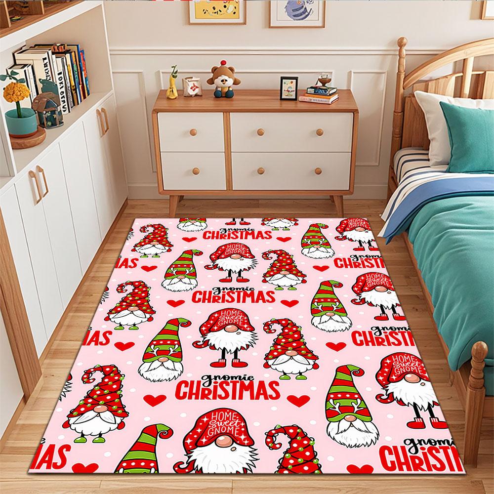 Gnome Christmas Pattern in Red and Green Patterned carpet, suitable as a non slip play mat for the living room and bedroom sofa