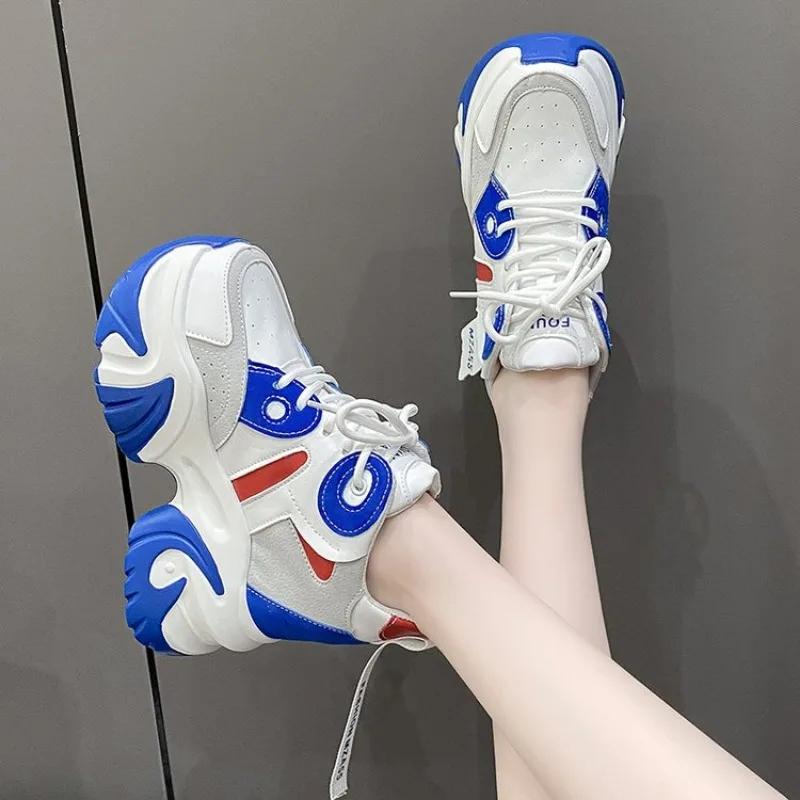 Fashion Women Platform Sneaker Breathable Mesh Shoes 2025 New Spring Chunky Sneakers Wedges Hidden Heels Hollow Leisure Shoes for Woman