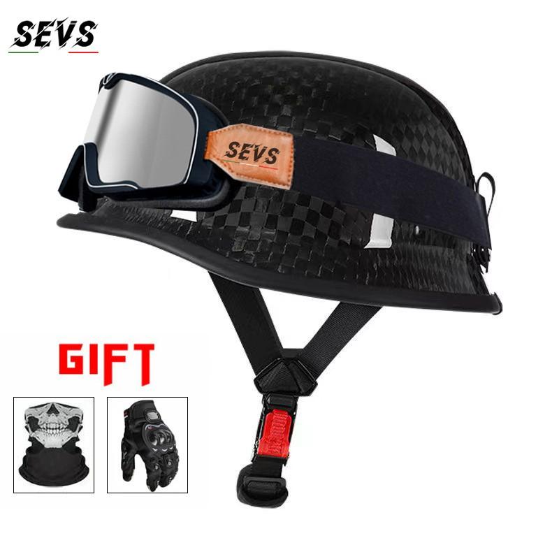 Carbon Fiber Motorcycle Helmet Retro Cruiser Vintage German Style Men Women