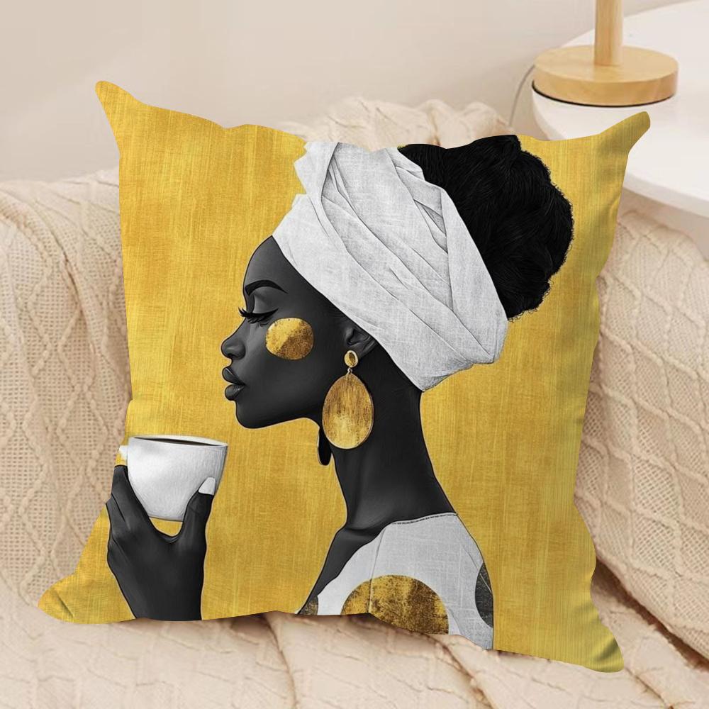 African Women Cushion Cover Soft Plush Throw Pillow Cover  DoubleSided Decorative Cushion Case  Sofa Bedroom Home Decor