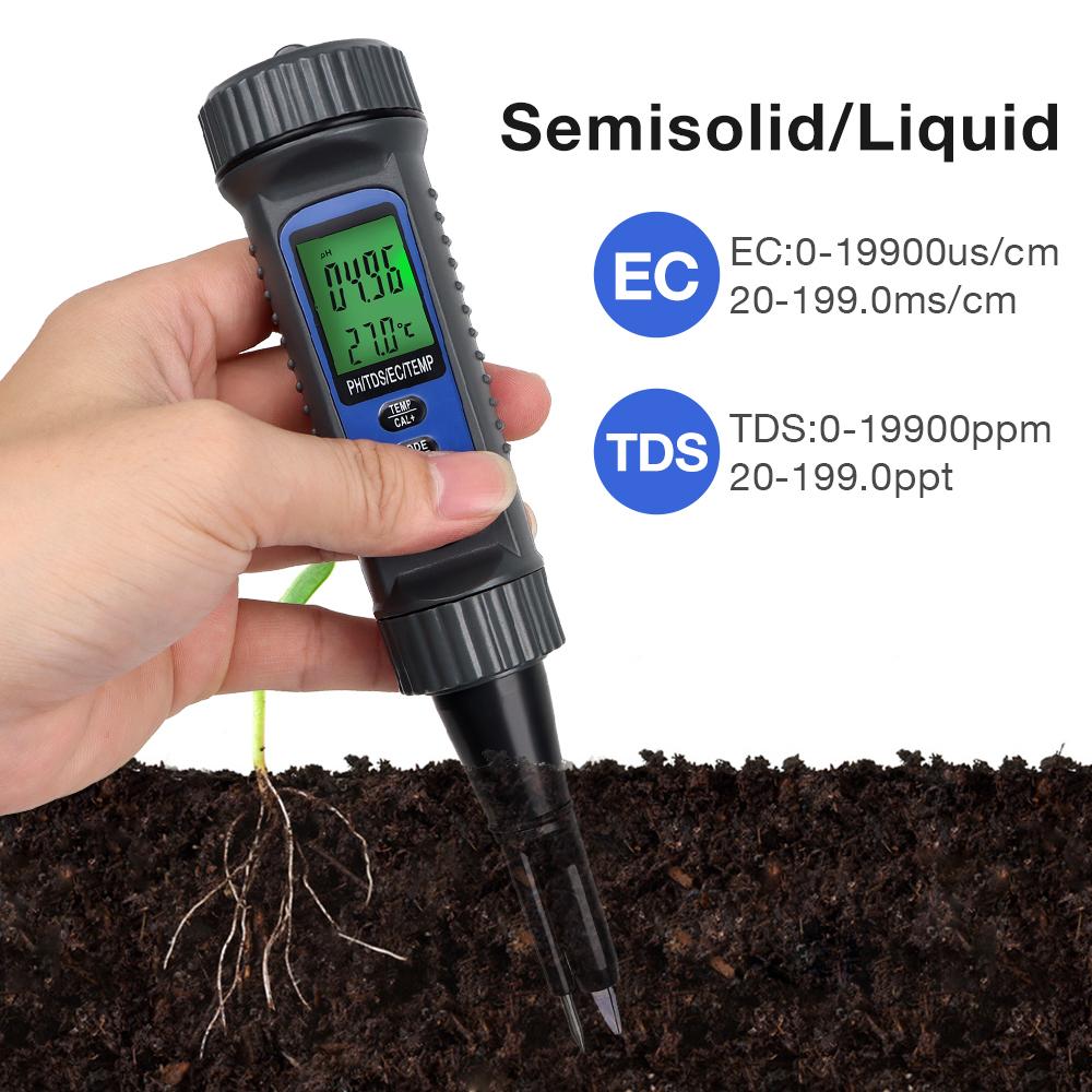 Professional Food Tester Acidimeter Food PH Meter 4 in 1 PH EC TDS Tester Dough Meat Bread Juice Fruit Sauces Semi Solid Liquid