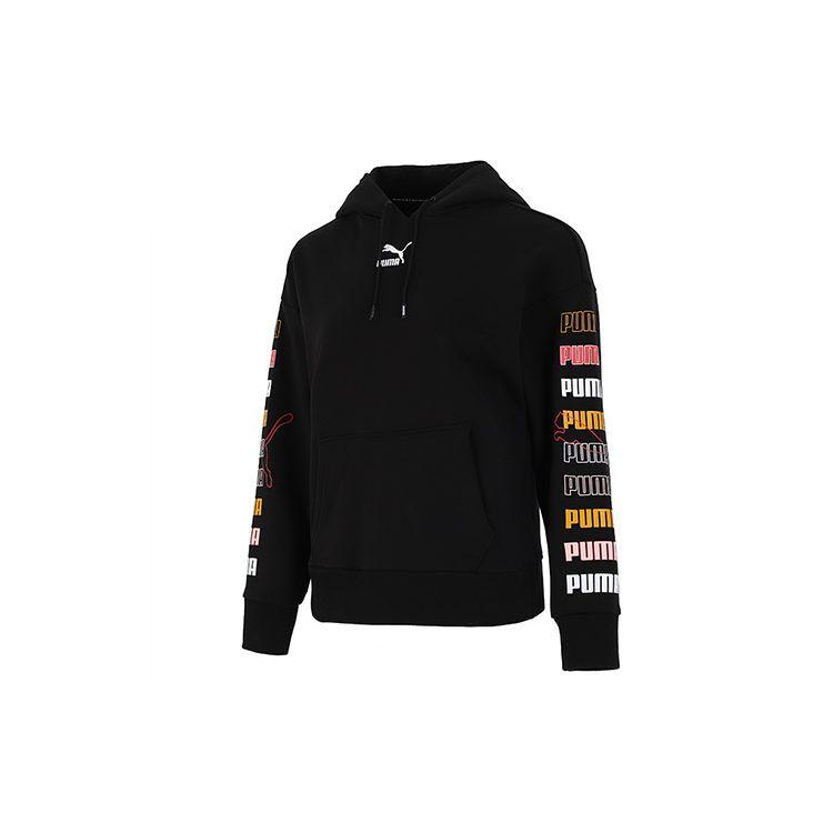 Puma Classics Graphic Hoodie With Multicolor Logo Print Women Hoodie Black 533155-01