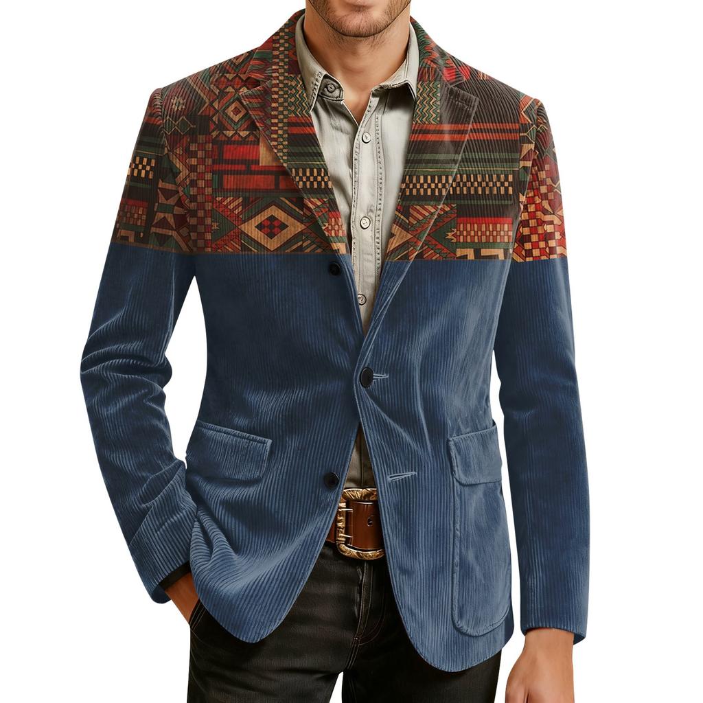 Мужской вельветовый теплый пиджак-кардиган с принтом и карманами, мужской повседневный костюм