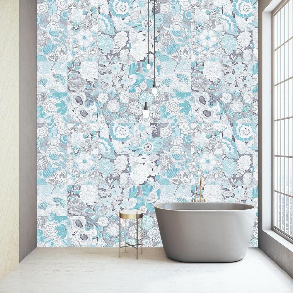 16pcs Fresh Blue Tiles Kitchen Oil-poof & Waterproof Sticker Cupboard Bathroom Home Renovation Peel & Stick Art Wall Decals