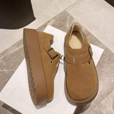 Интернет-знаменитости теплые нескользящие туфли на платформе с увеличенным размером хлопковые женские зимние бархатные туфли 2025 года новые утолщенные ретро-туфли Boken Birkenstocks