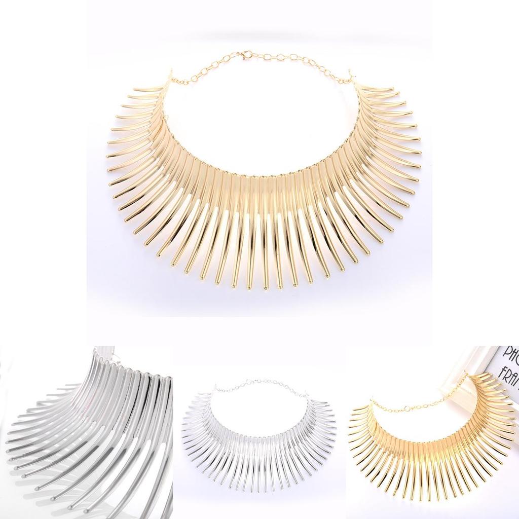 Fashion Solid Color Curved Design Women Metal Necklace Collar For Trendy Outfit