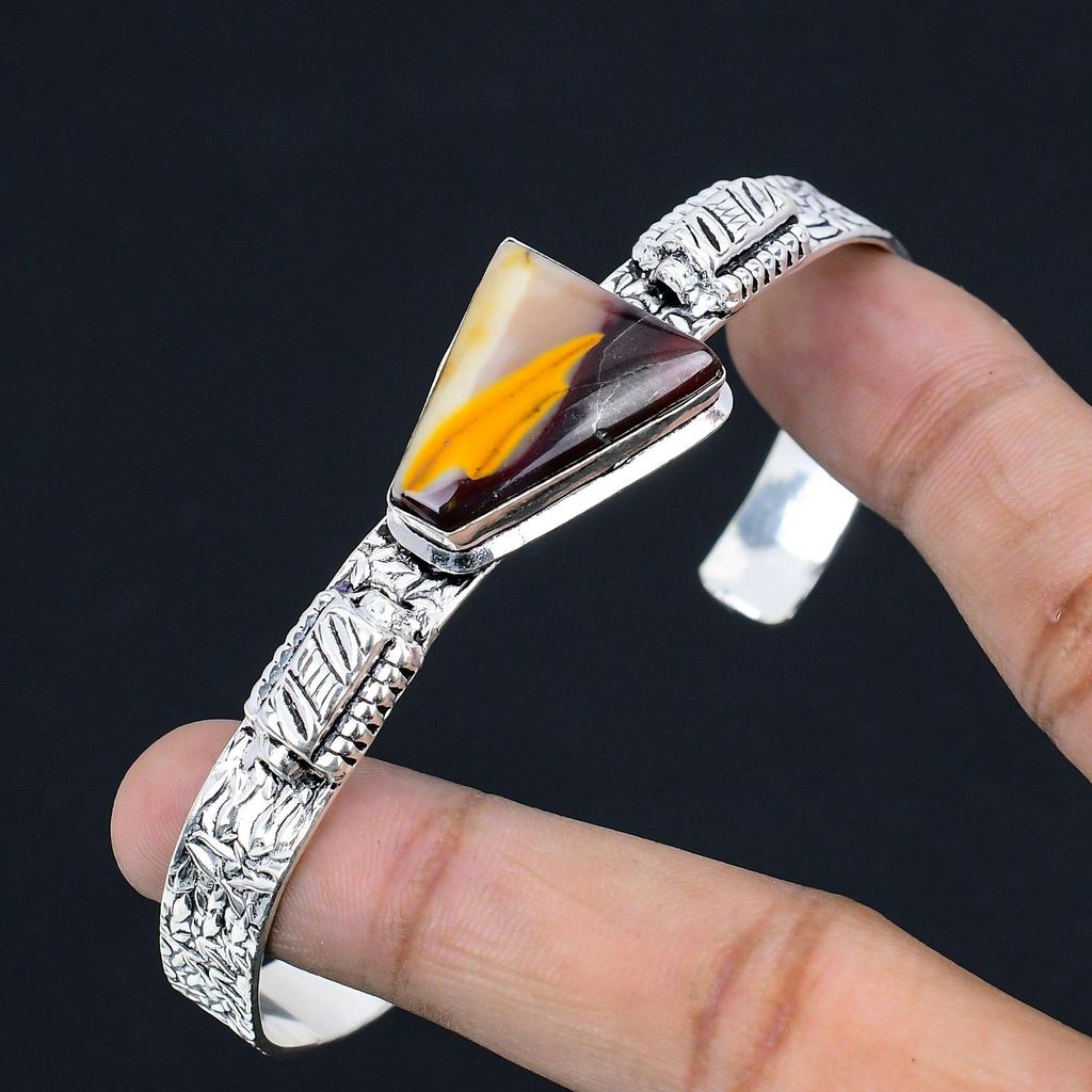 Wedding Gift For Her 925 Silver Natural Mookaite Gemstone Bangle Adjustable