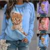 Fashion Women's Pullover Sweatshirt Animal Cat Round Neck Sweatshirt Long Sleeved Pullovers & Long Sleeves (women’s)