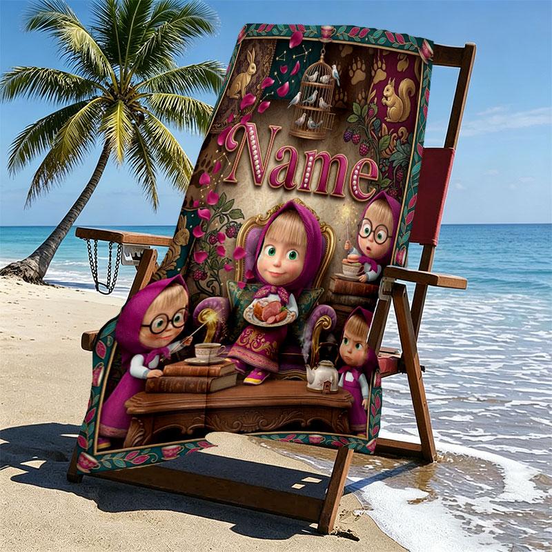 Custom Name Personalized Masha and the Bear Print Beach Towel, for Trip Camping Beach Party Home Decor, Birthday Gift for Family & Friends
