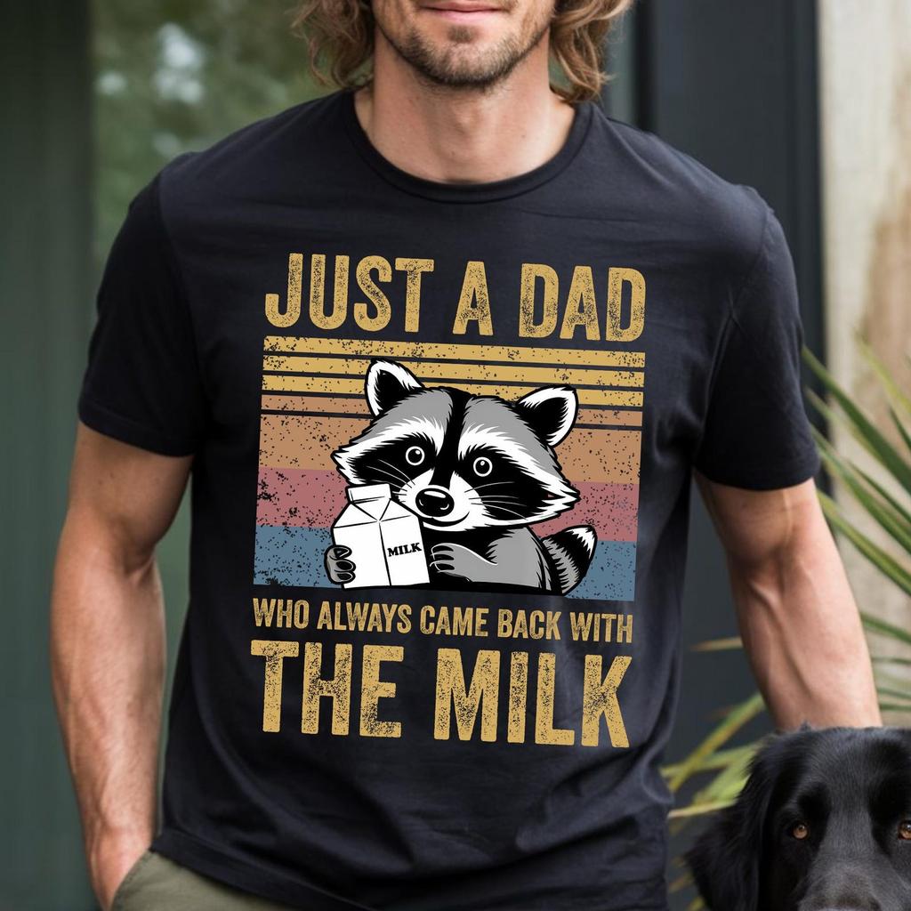 Funny Raccoon Dad T-Shirt: Father's Day Milk Humor