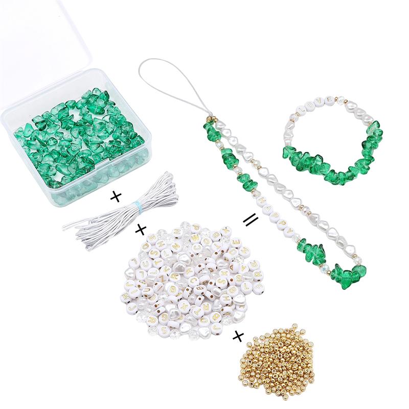 Стеклянный щебень, цепочка для мобильного телефона, набор «сделай сам», серия «зеленая трава» для изготовления ювелирных изделий, браслет, ожерелье «сделай сам»