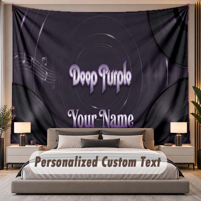 Custom Name Text Tapestry Deep Purple Personalized Polyester Wall Tapestry For Bedroom And Room