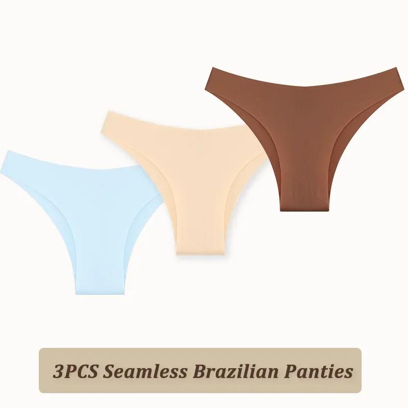 3PCS Women Seamless Brazilian Panties Ultra-thin Maillard Panties Ice Silk Underwear Sexy Panty Low Waist G-string Female Solid