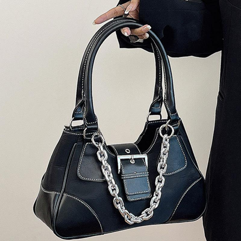 Преппи Стиль Крутая Девушка Металлическая Цепь Панк Мотоциклетная Сумка Кроссбоди На Плечо Сумка Почтальон Сплетенная Ткань Винтажная Холщовая PU Сумка