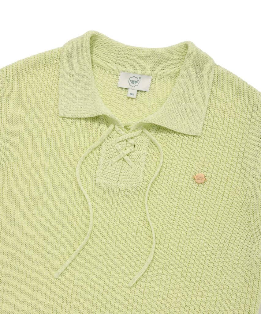 COVERNAT WOMAN Воротник Шнуровка Вязание крючком Полушерсть Легкий лайм