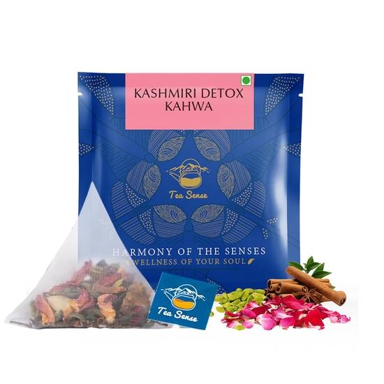 TEA SENSE Kashmiri Detox Kahwa | 15 шт. | Чайные пакетики в форме пирамидки в герметичных пакетиках | Свежий зеленый чай, кашмирский шафран, миндаль и многое другое | Можно заваривать повторно