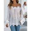 Женский вязаный свитер на осень/зиму однотонный со шнуровкой длинные рукава рваный подол с открытыми плечами пуловер свободного кроя топ