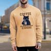Принт «Кот пьет кофе» Мужские футболки с длинным рукавом, повседневный свитер с круглым вырезом, мужская одежда больших размеров