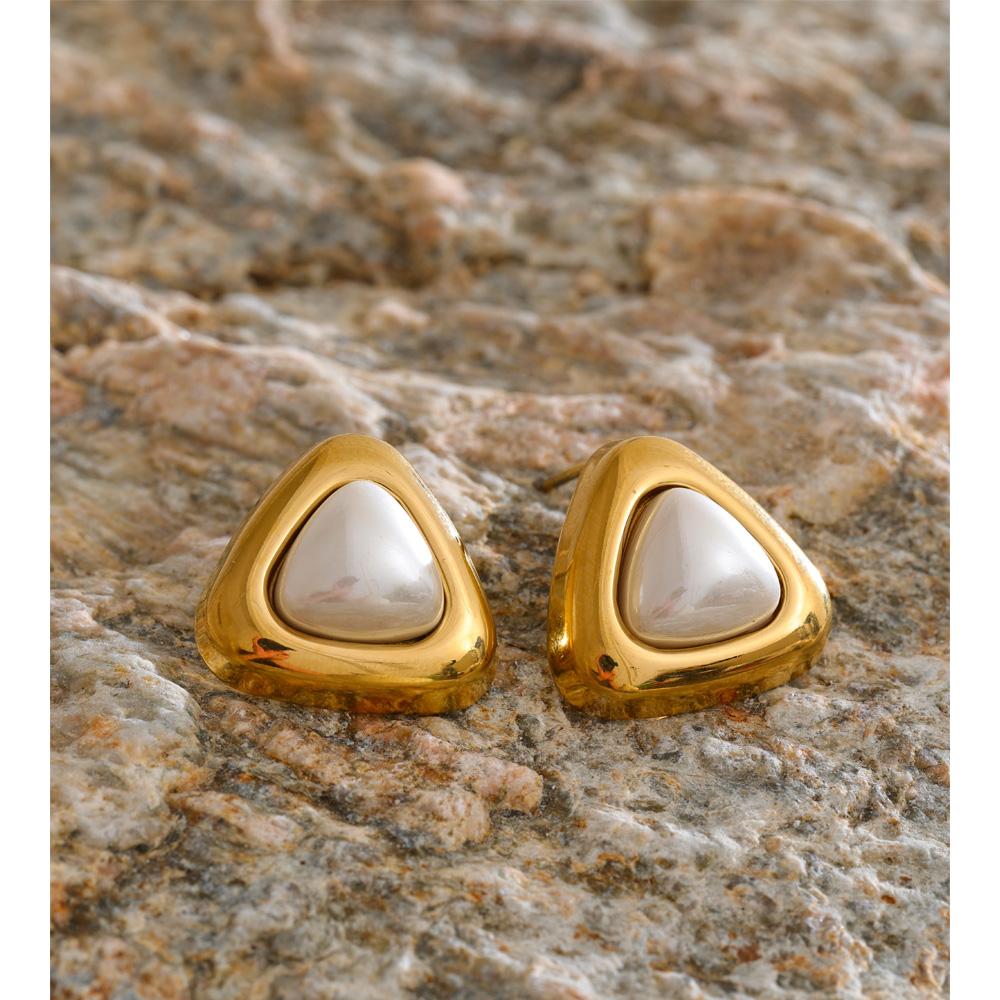 Eetit 2025 Stainless Steel Imitation Pearls Triangle Stud Earrings Arrivals Elegance Chic Korean Trendy Exquisite Jewelry Women