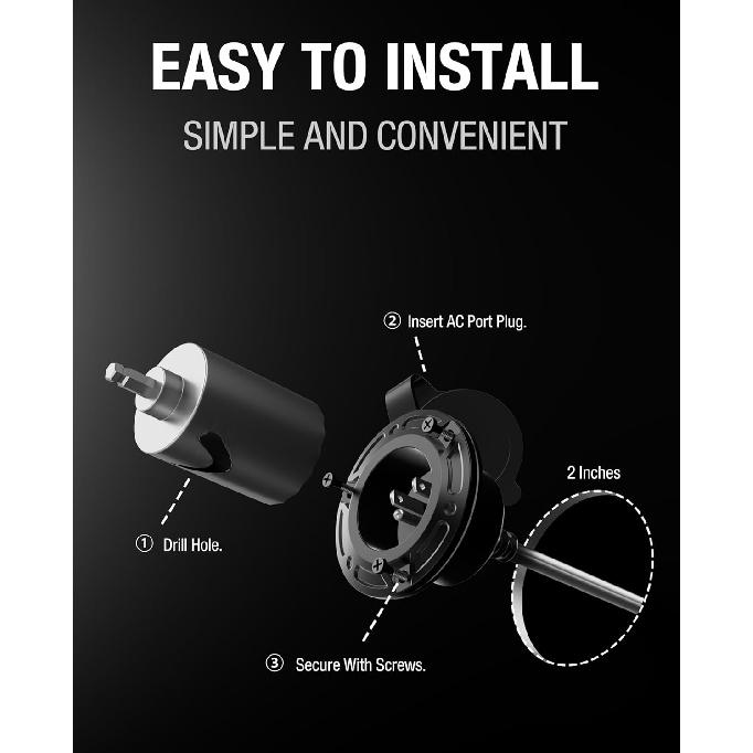 Heavy-Duty 20A 125V RV Shore Power Inlet Plug With 16" Extension Cord, 5-In-1 T-Blade Adapter, Waterproof Outlet Box & Cap For RVs Trailers Boats -