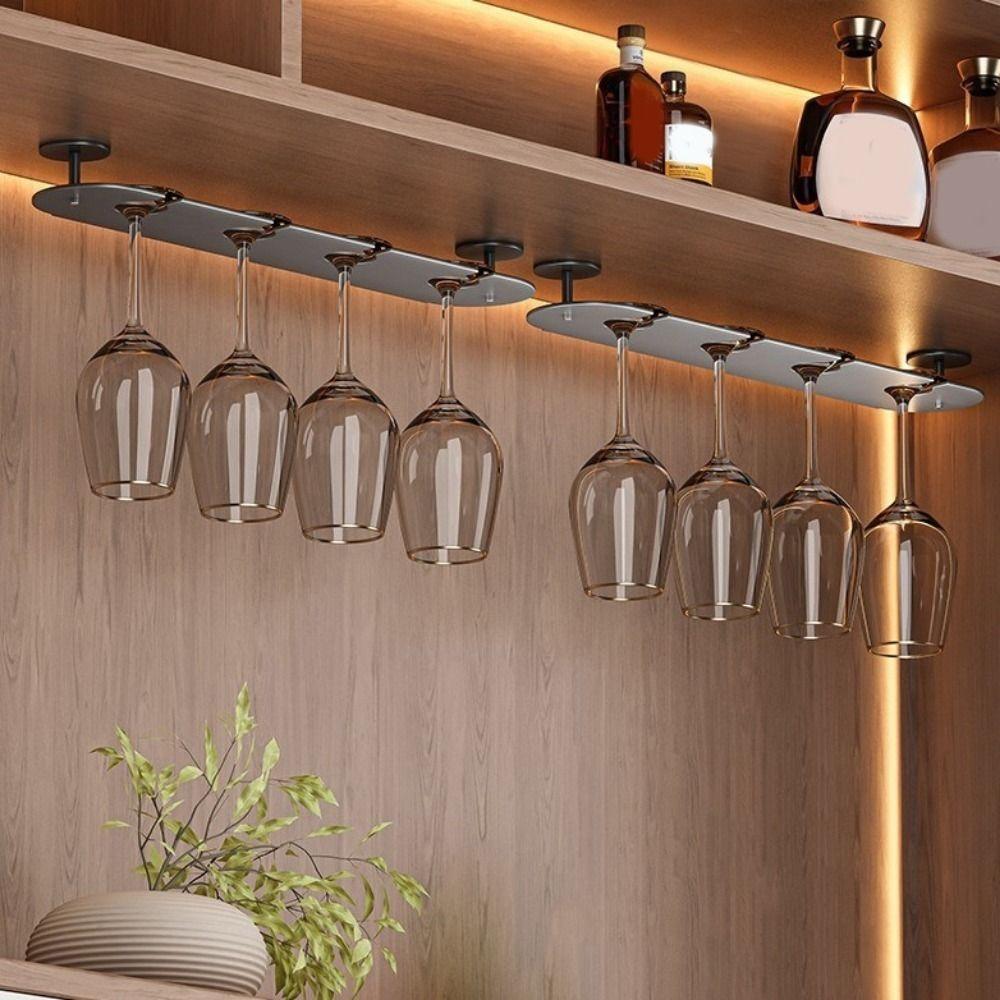 Punch-free Upside Down Shelf 2/3/4 Slots Goblet Storage Rack Inverted Goblets Rack Wine Cabinet