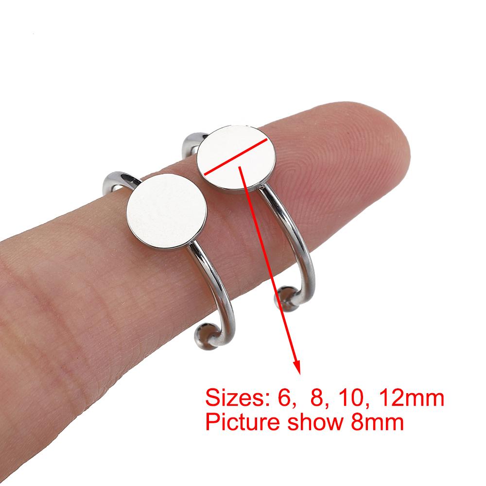 5/10pcs Stainless Steel Adjustable Ring Settings 6/8/10/12mm Round Flat Blank Base Glass Cabochons Ring Bezel DIY Jewelry Making