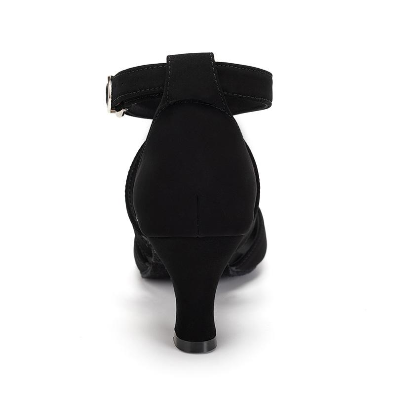 Black Leather Women Girls Latin Dance Shoes Cross Strap Salsa Tango Ballroom Dancing Shoes Heel 6.5cm Indoor