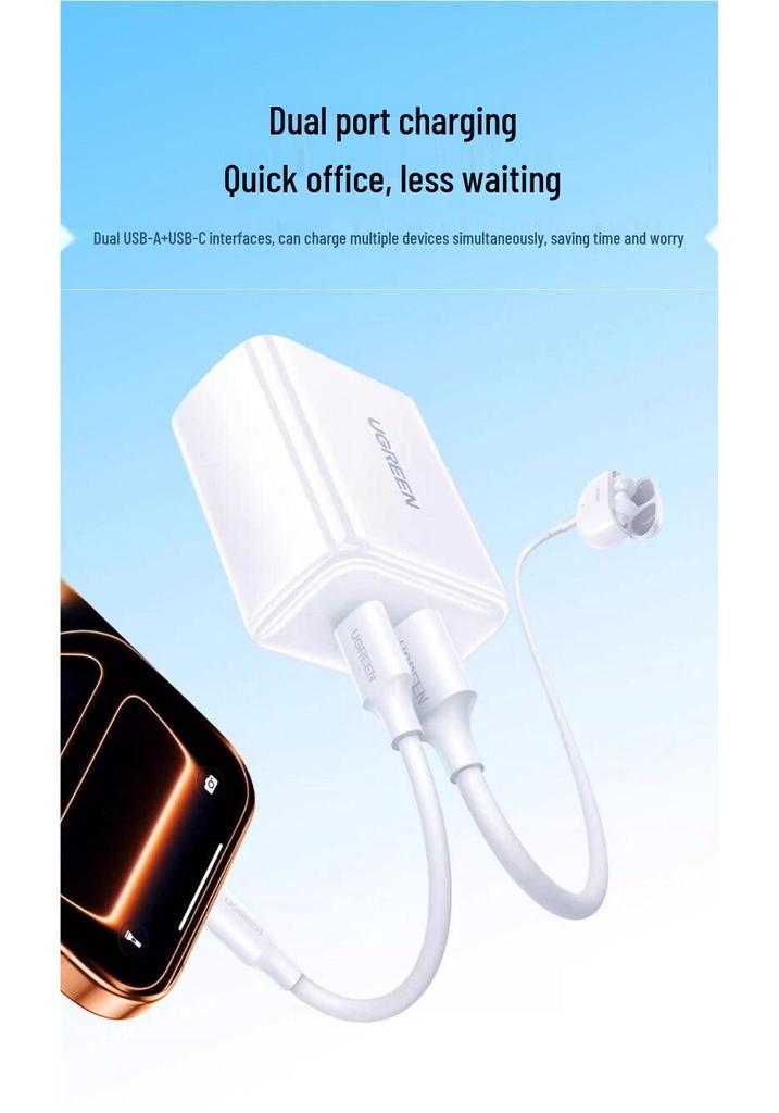 UGREEN 30 Вт двухпортовое зарядное устройство для iPhone 15/13, iPad, Huawei, Android