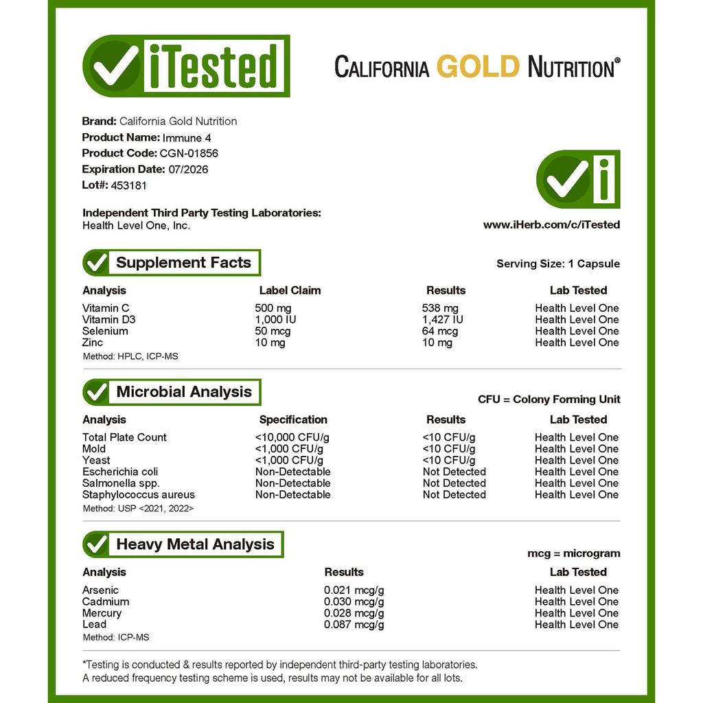California Gold Nutrition Immune 4, поддержка иммунной системы, 180 растительных капсул